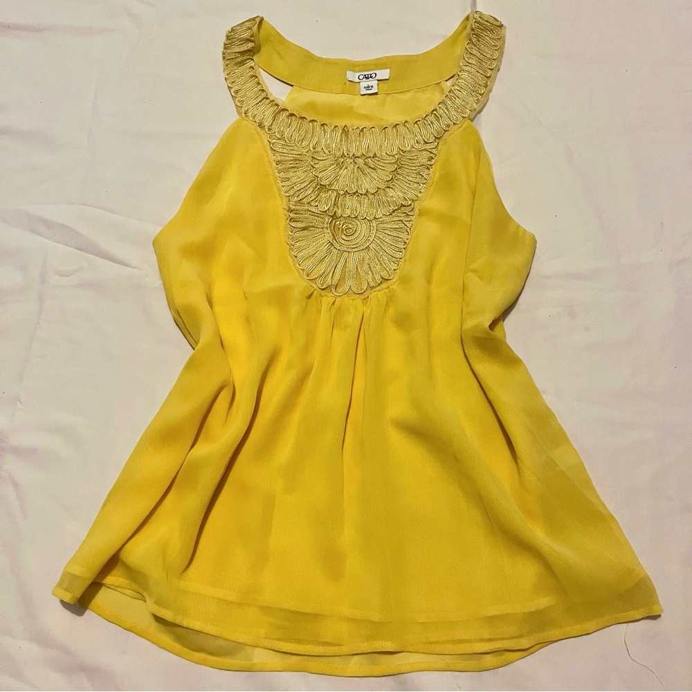 Cato Yellow Flowy Embellished Sleeveless Swing Tank Top - Size L